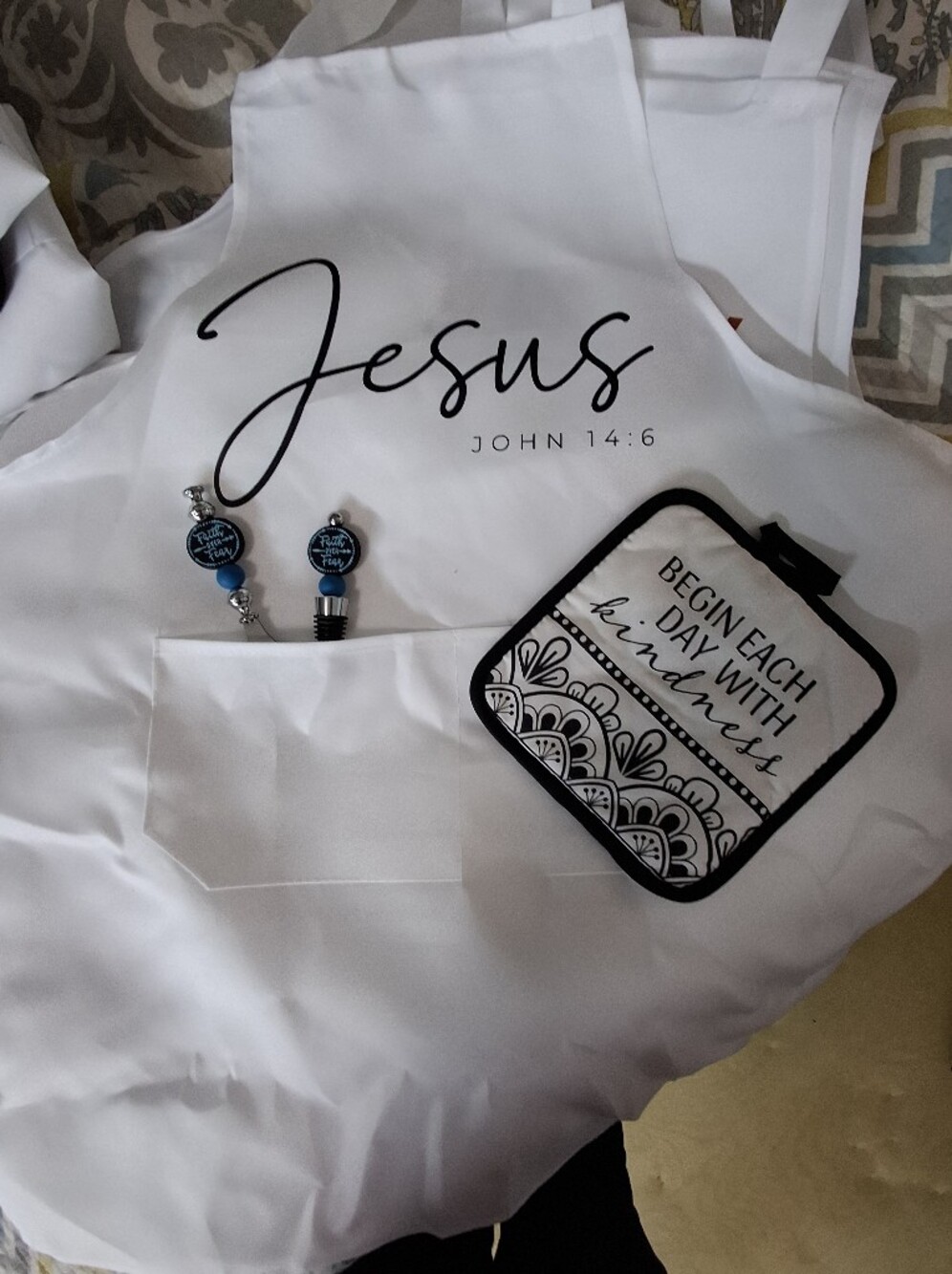 Blue and Silver Scripture Keychain Set - Men Accessories